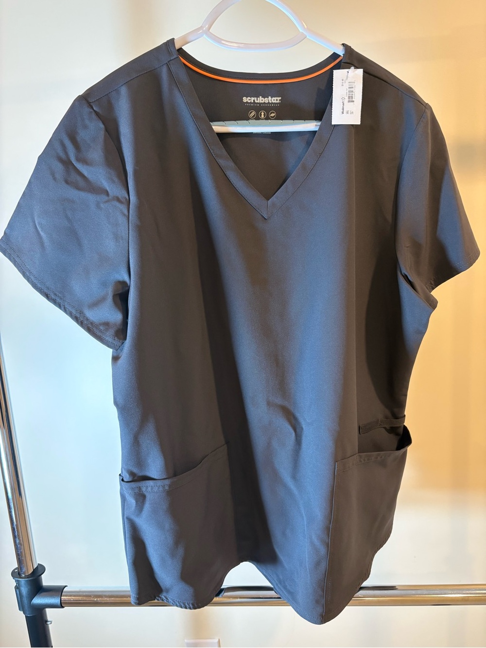Scrubstar Women's V-Neck Scrub Top - Charcoal with Orange Trim